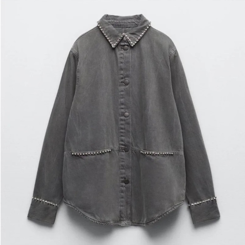 NWT Zara Rhinestone Denim Overshirt